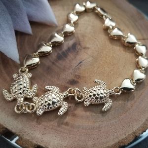 Fancy Turtle and Heart Bracelet 18K Gold Layered.